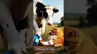 Cow Comforts Injured Cat ️ | Heart-Touching Animal Bond #AnimalLove#ViralMoment