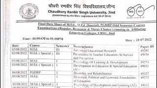 CRSU EXAM DATE-SHEET M.Ed. 1st & 3rd Semester 2022