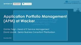 PlanHorizon ServiceNow SPM Virtual Conference 2022 | Application Portfolio Management APM at Wacker