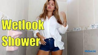 Wetlook shower | Wetlook girl in shower in shorts | Wetlook shirt