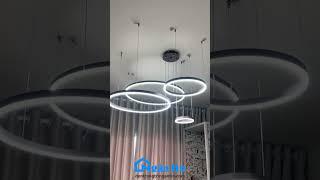 Đèn thả trần 4 vòng Led trang trí sảnh phòng khách tích hợp Led 3 màu TH8039 Ngân Tin #dentha4vong