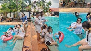 Hot girl Japanese swimming pool, in cold and clear water, wild swimming Ep32