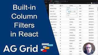 Built-in column filters overview for the React Data Grid from AG Grid