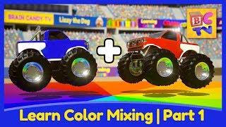 Learn Color Mixing with Monster Trucks | Educational Video for Kids by Brain Candy TV