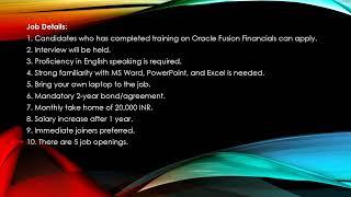 Hiring Oracle Fusion Financials Trained Freshers | Per month 20000 INR Take Home