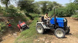 VST Shakti VT 224 1D Ajai 4Wd Mini Tractor Stuck in Canal Badly Pulling by Escorts Steeltrac 15 Mini