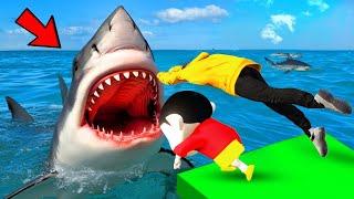 FRANKLIN AND SHINCHAN TRIED THE IMPOSSIBLE HUNGRY SHARK PARKOUR CHALLENGE GTA 5 !!