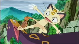 Meowth saves ash and Pikachu from team plasma