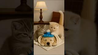 The Kittens Are Taking Care of a Sick Puppy… And It’s the Sweetest Thing Ever