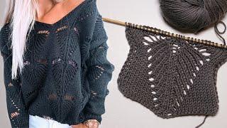 Узор «Листик» спицами усовершенствованный вариант | «Leaf» knitting pattern