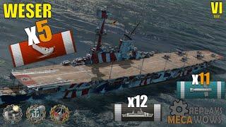 Aircraft Carrier Weser 5 Kills & 115k Damage | World of Warships Gameplay