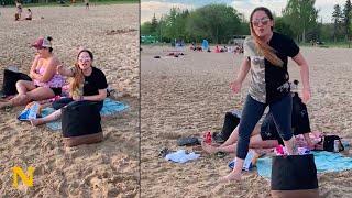 Crazy lady threatening 13-year-old girl at the beach 