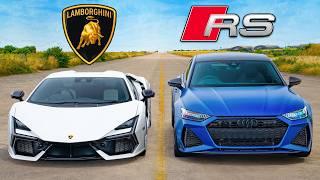 Lambo Revuelto v Audi RS7: WET DRAG RACE