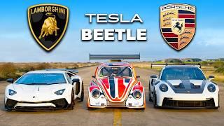 Lambo Aventador SV v 911 GT3 RS v Tesla Beetle: WYŚCIG