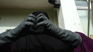 Niqab Fully Veiled  Putting On Black Rubber Gloves