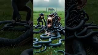 monkey  surrounded by black cobra snake saved by rescue team #humanity #animalsrescue #monkey