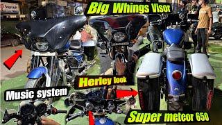 Super meteor 650 Big windshield install | Big whings visor | music system | Skd bike world