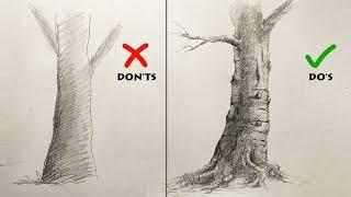 Don'ts & Do's: How to Draw Realistic Tree Trunk | Easy Step By Step | Pencil Drawing Tutorial