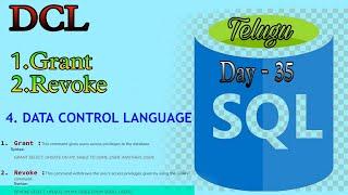 SQL[ DCL - GRANT, REVOKE ] Day-35 Telugu #fullstack #database  #bsktrending #sql  #telugu #telugu