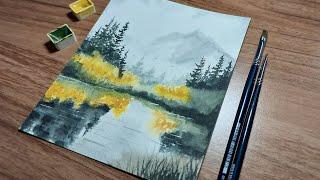 Easy Landscape watercolor painting for beginners