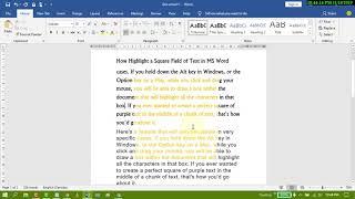 How to Highlight a Square Field of Text in MS Word