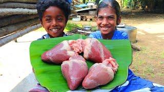 Goat Heart Recipe | Mutton Heart Cooking and Eating in Village | Village Fun Cooking