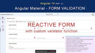 Part 31 - Reactive Form Validation | Custom Validator Function | Angular 14 Series | Form Validation