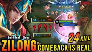 COMEBACK!! 24 Kills Zilong Almost SAVAGE!! - Build Top 1 Global Zilong ~ MLBB