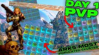 DAY 1 PvP on ARKs Most POPULATED Cluster!!!!