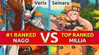 GGST ▰ Verix (#1 Ranked Nagoriyuki) vs Seinaru (TOP Ranked Millia). High Level Gameplay