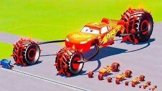 Big & Small Triple Spider Lightning McQueen Glow Stripes Monster Truck vs Thomas Train BeamNG.Drive