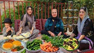 Cooking Special Chicken, local Ash with Pickled "Haft Bijar" in Iranian Village Style