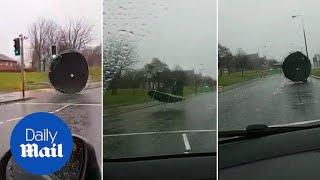 Storm Doris sends trampoline flying across road in Liverpool - Daily Mail