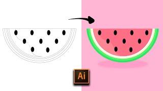 How to Draw Watermelon Icon || Flat Design ||Adobe Illustrator Tutorial