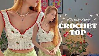 Crochet Top with embroidery  / beginner friendly tutorial ⭐️