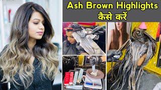 Ash brown Global with highlights hair colour full process in Hindi