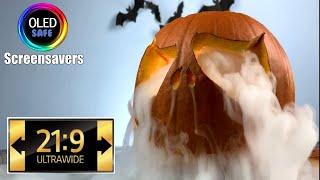 21:9 Ultra Widescreen - Jack O'Lantern Smoking Screensaver - 10 Hours - 4K - OLED Safe