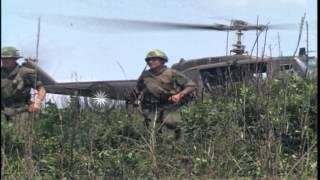 Soldiers landing at Camp Evans from UH-1D helicopter at South Vietnam. HD Stock Footage