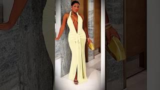 Tie Ruched V Neck Backless Slit Maxi Dress #fashion #outstyle #clothing #newarrivals #fashionstyle