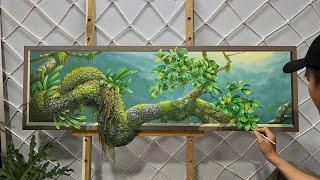 Turn toilet paper into a living tree branch in a picture frame: unique painting art. #art #painting