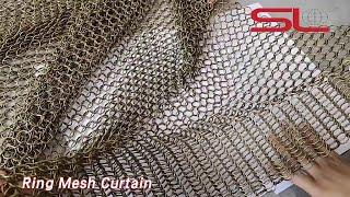 Stainless Steel Ring Mesh Curtain Plain Woven Golden For Decoration