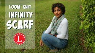 Loom Knit Infinity Scarf on Round Loom Mock Crochet Stitch - Easy Pattern for Beginners | Loomahat