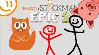 ПОГОНЯ ЗА СВИНКОЙ в игре СТИКМЕН Draw a Stickman EPIC 2 говорящий КОТ ДЖЕМ играет детский летсплей