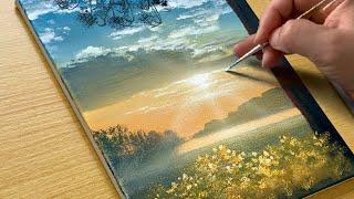 How to Draw a Morning Sunrise / Acrylic Painting for Beginners