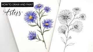 Watercolour Asters - How To Draw And Paint SEPTEMBER'S Birth Month Flower