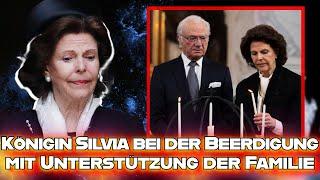 Die Königin von Schweden, Silvia, bei der Beerdigung mit König Carl Gustaf und den Kindern