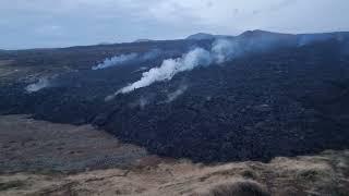 Here lava hit Fagradalsfjall Mt. Deep lowland that took most of the lava during past days. 10.12.24