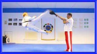 Taekwondo 540 Kick Paddle Hit | Ginger Ninja Trickster