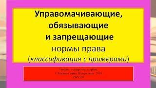 Норма права Управомачивающая, Обязывающая, Запрещающая. ТГП ZNY100