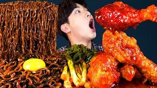 MUKBANG ASMRㅣDelicious! Spicy Chicken + Black Bean Noodles + Kimchi EatKorean 후니 Hoony Eating Sound